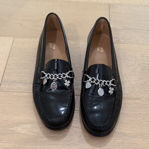 Black Loafers with Silver Charm Detail